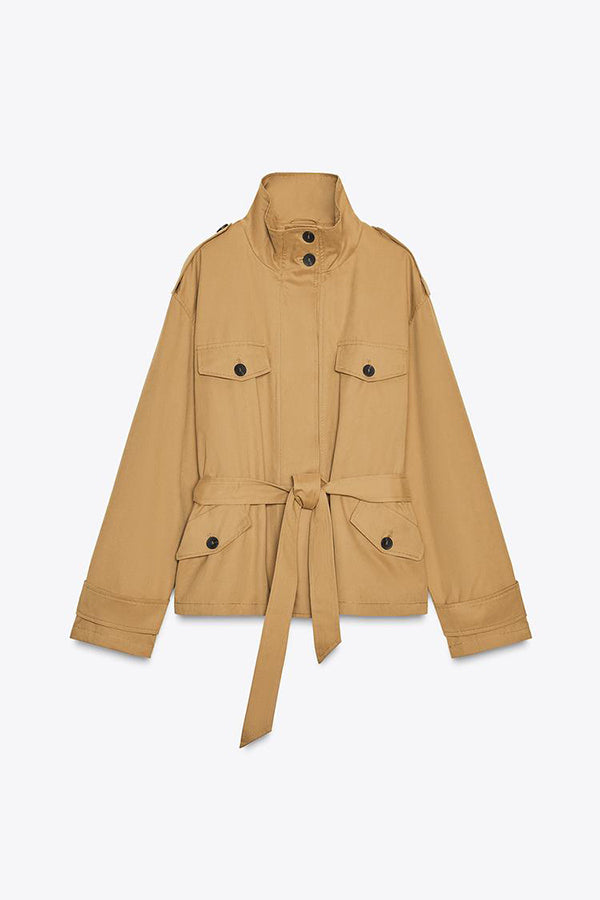 Romy | Cropped Trenchcoat met Epauletten