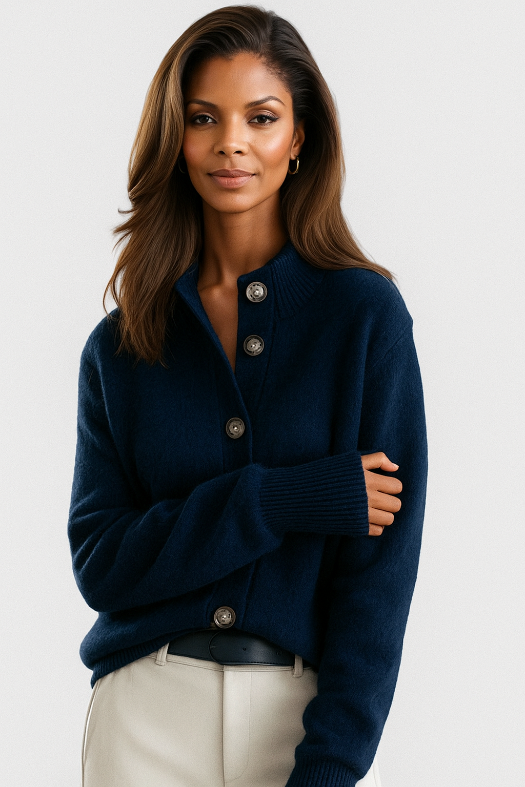 Britte | Gebreide Cardigan met Staande Kraag en Knopenfront