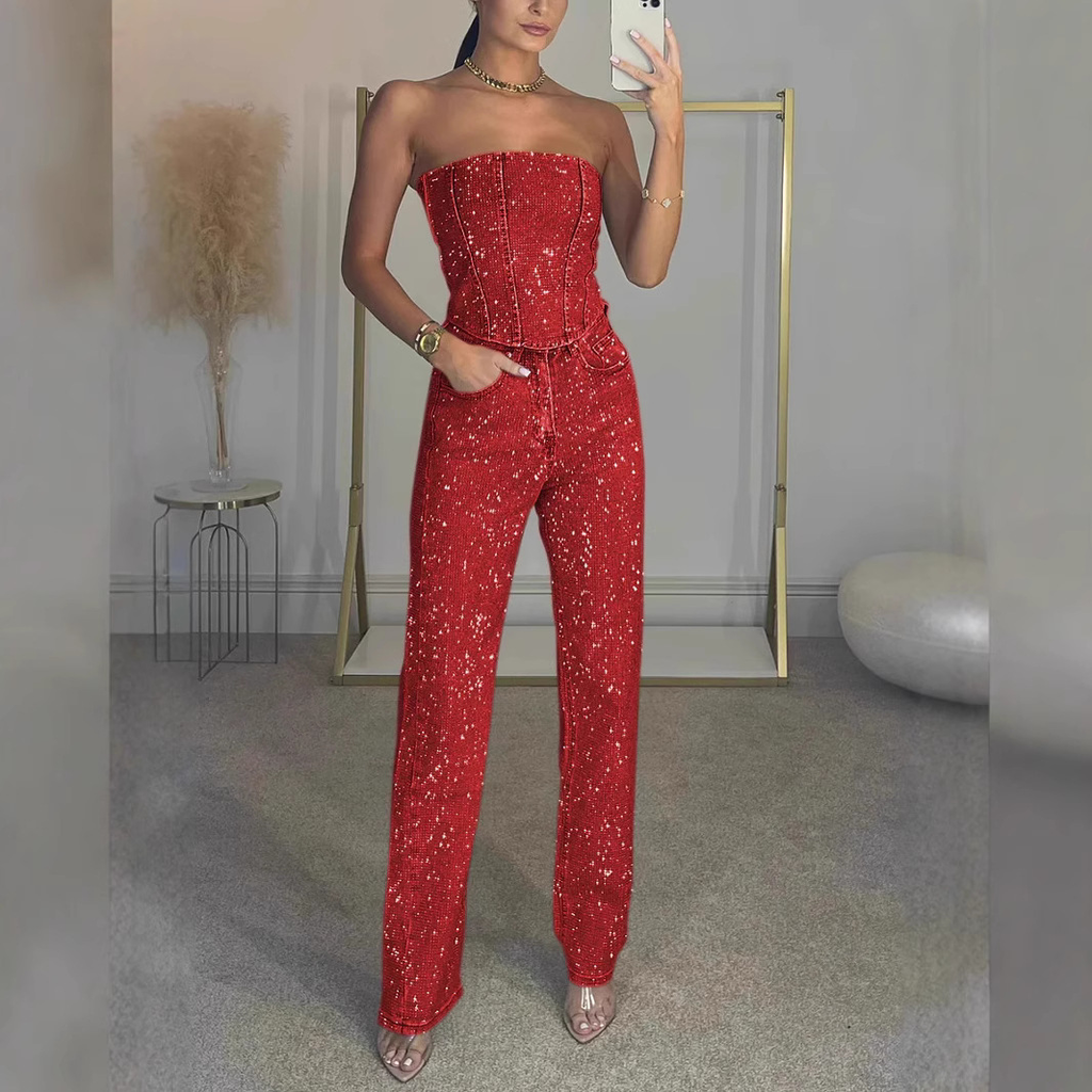 Glimmer | Glitter Set met Croptop en Jeans
