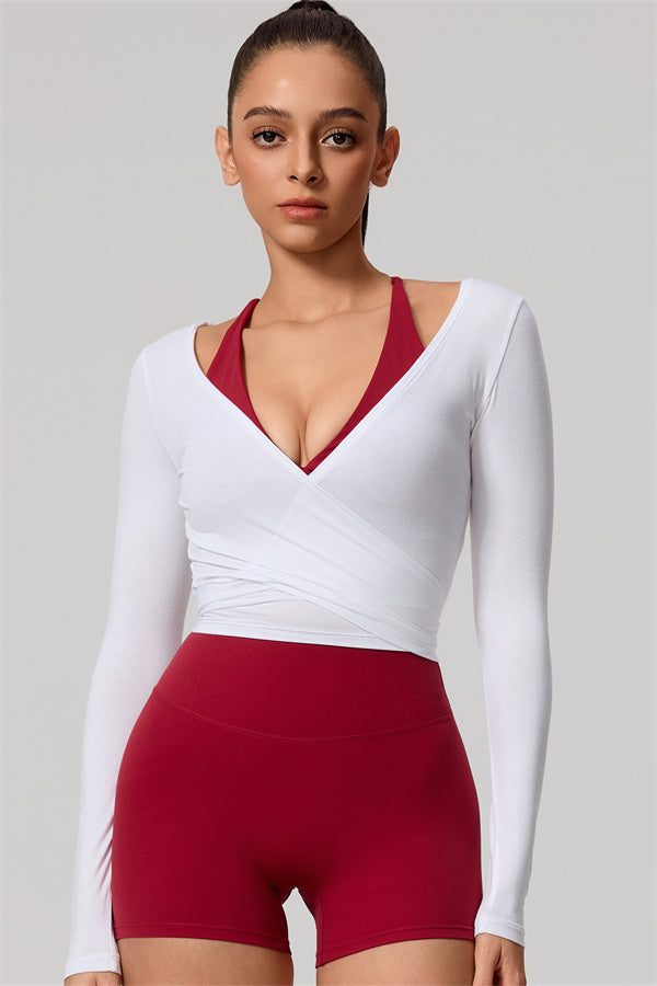 Hannah | Overslag longsleeve sporttop met striksluiting