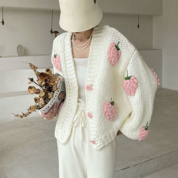 Berry | Speelse Strawberry Print Cardigan