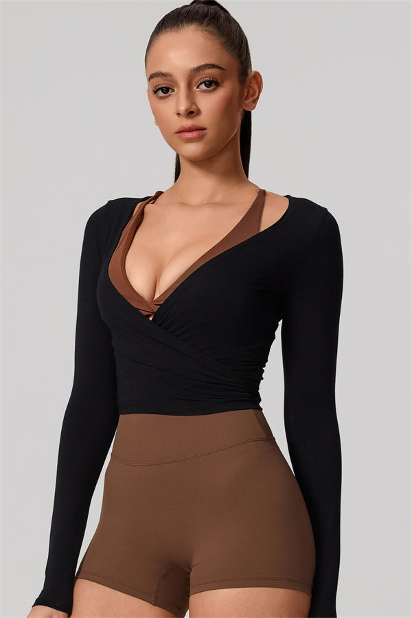 Hannah | Overslag longsleeve sporttop met striksluiting