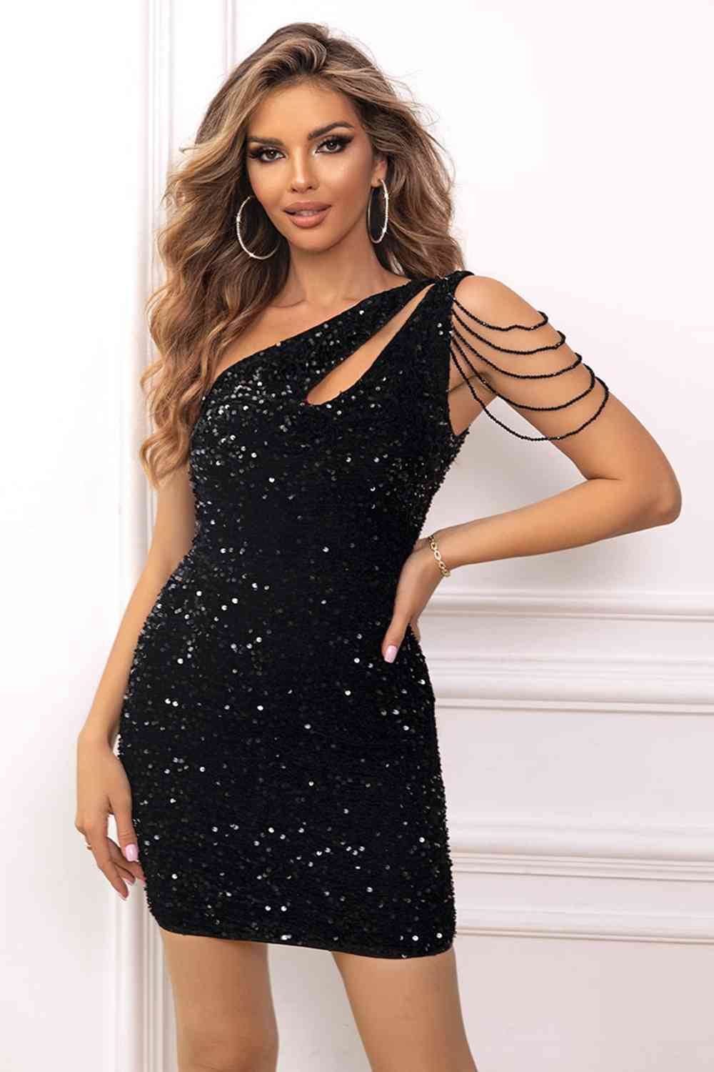 Priya | Mouwloze One-Shoulder Mini Jurk met Pailletten