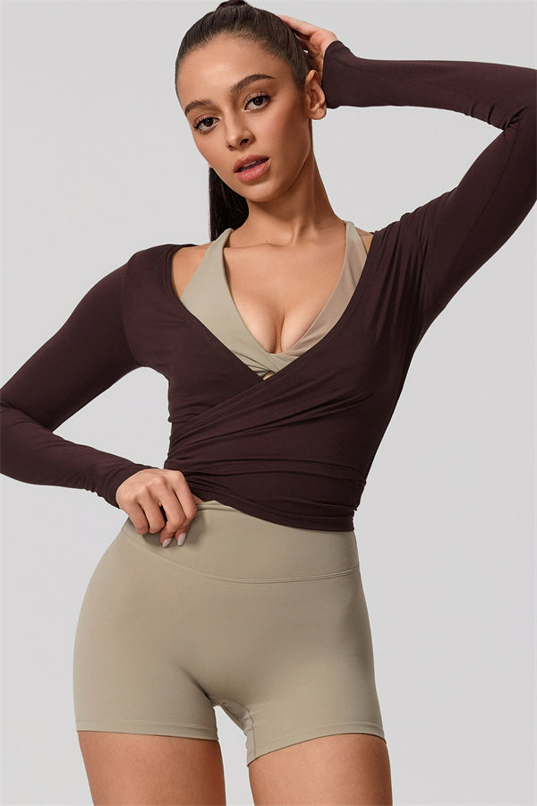 Hannah | Overslag longsleeve sporttop met striksluiting