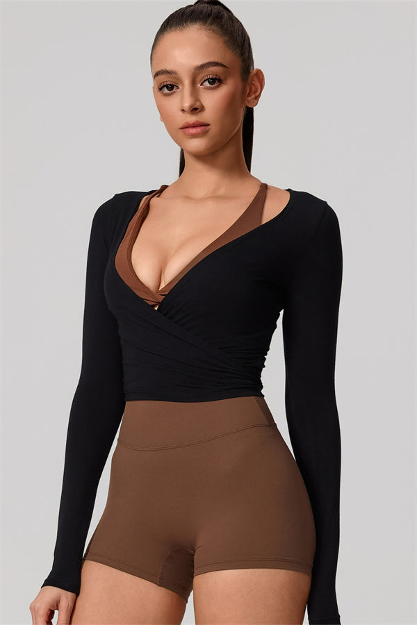 Hannah | Overslag longsleeve sporttop met striksluiting
