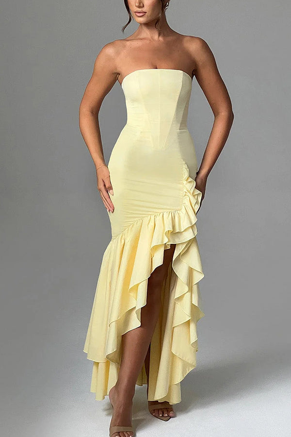 Selin | Off-shoulder maxi jurk met asymmetrische zoom