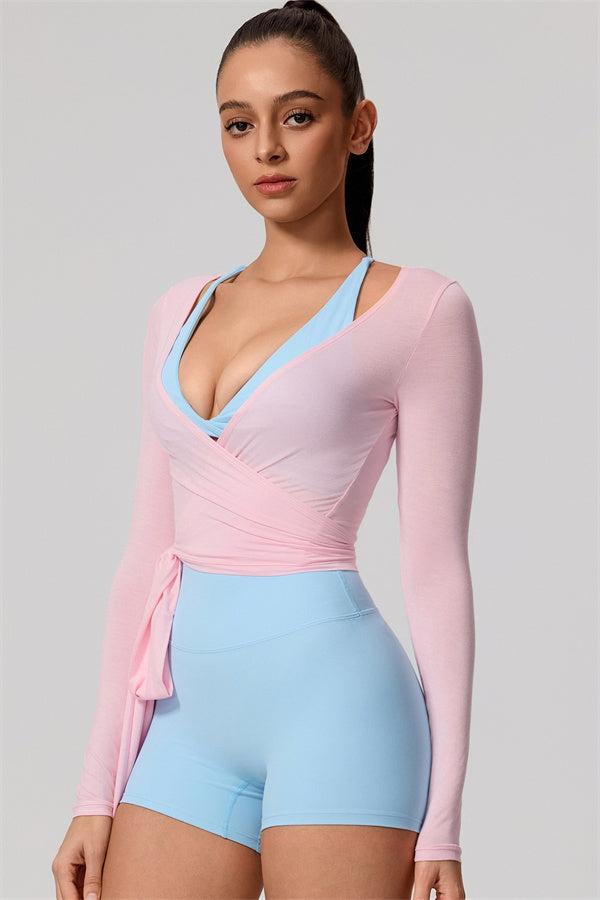 Hannah | Overslag longsleeve sporttop met striksluiting