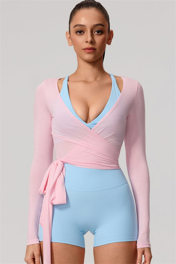 Hannah | Overslag longsleeve sporttop met striksluiting