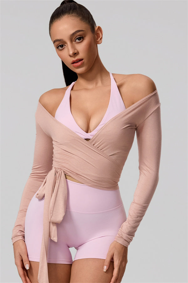 Hannah | Overslag longsleeve sporttop met striksluiting
