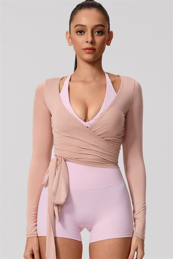 Hannah | Overslag longsleeve sporttop met striksluiting
