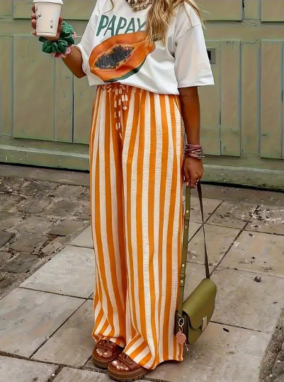 Nina | Gestreepte wide-leg pantalon in loose fit