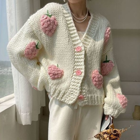 Berry | Speelse Strawberry Print Cardigan