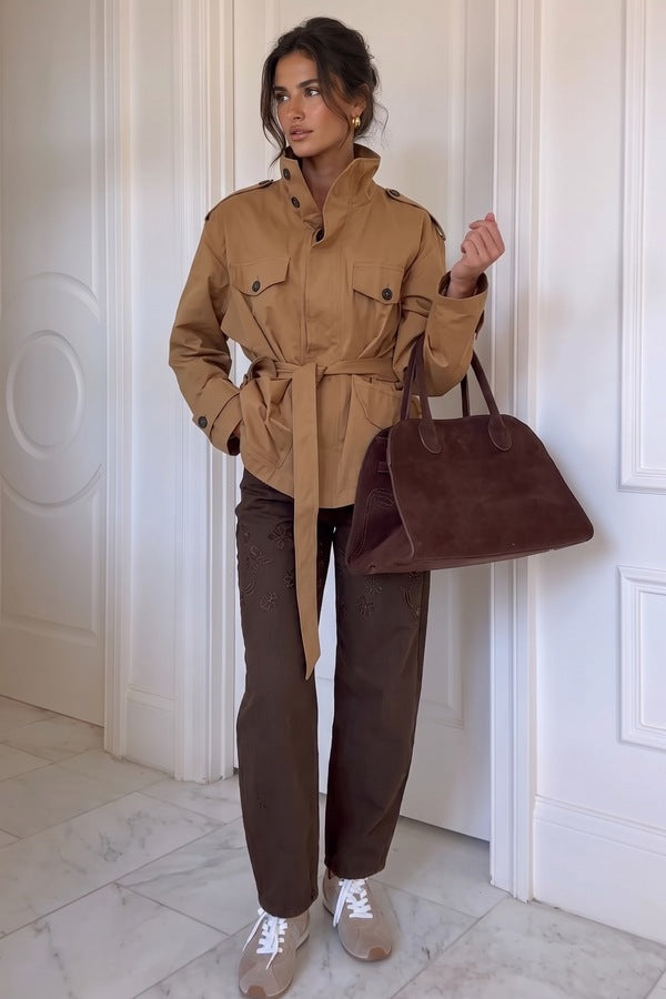 Romy | Cropped Trenchcoat met Epauletten