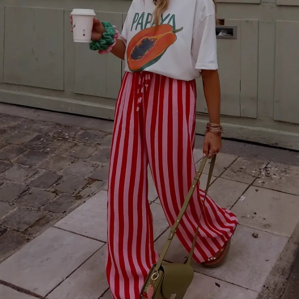 Nina | Gestreepte wide-leg pantalon in loose fit