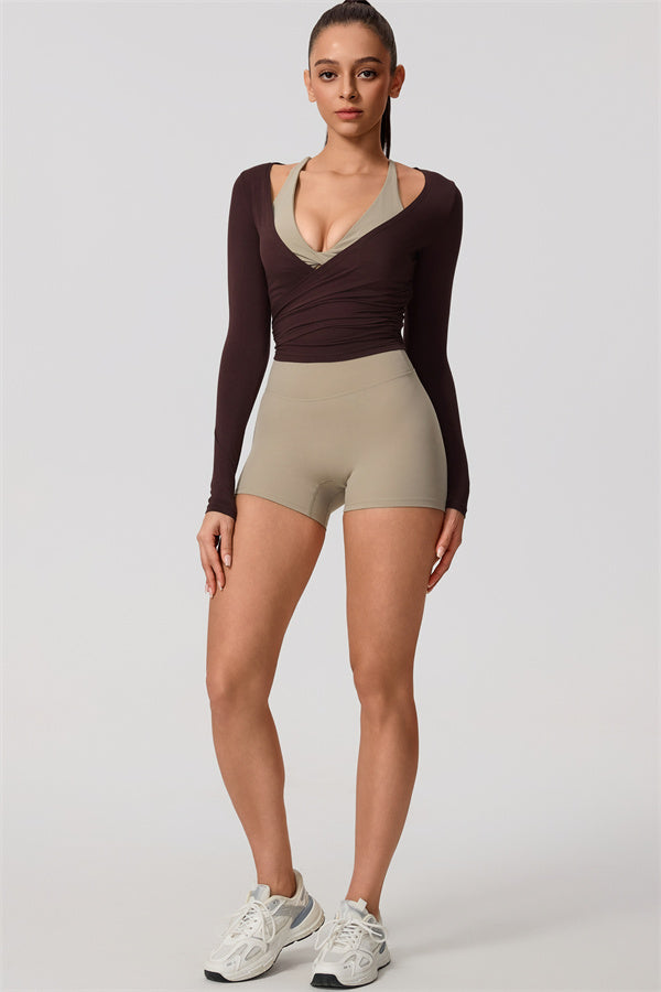 Hannah | Overslag longsleeve sporttop met striksluiting