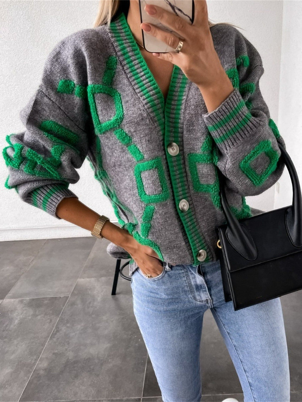 Fenna | Gebreide Cardigan met Kleurblokken