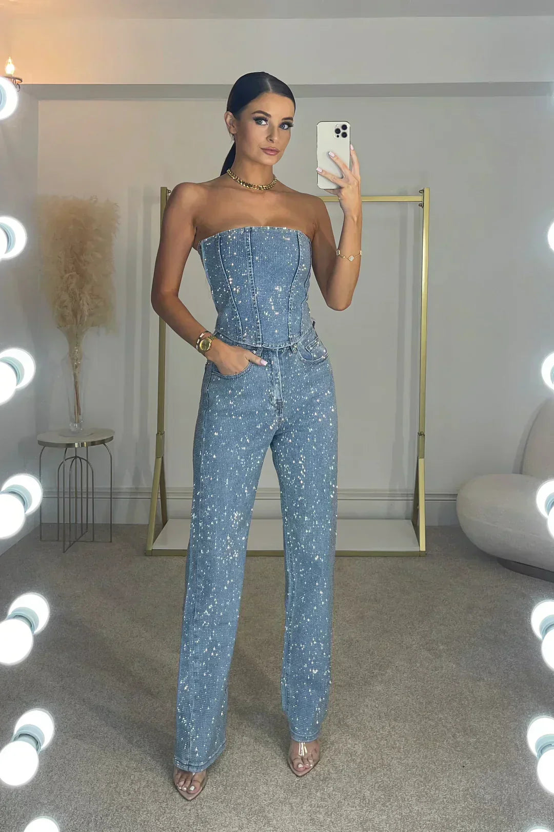 Glimmer | Glitter Set met Croptop en Jeans