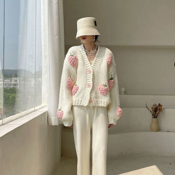 Berry | Speelse Strawberry Print Cardigan