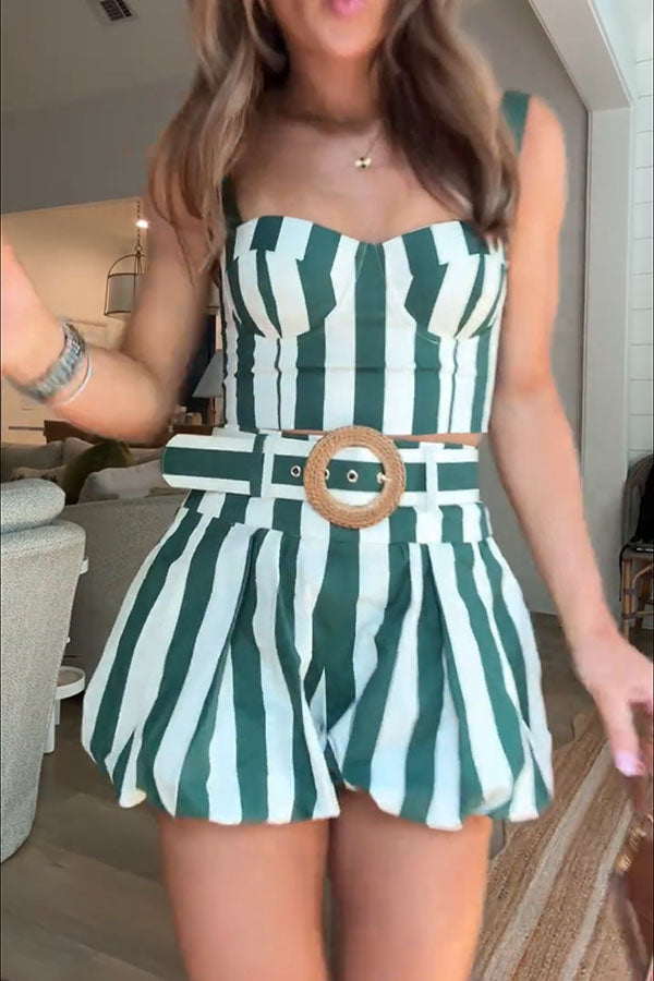Claudine | Gestreepte smocked tank en bubble short set