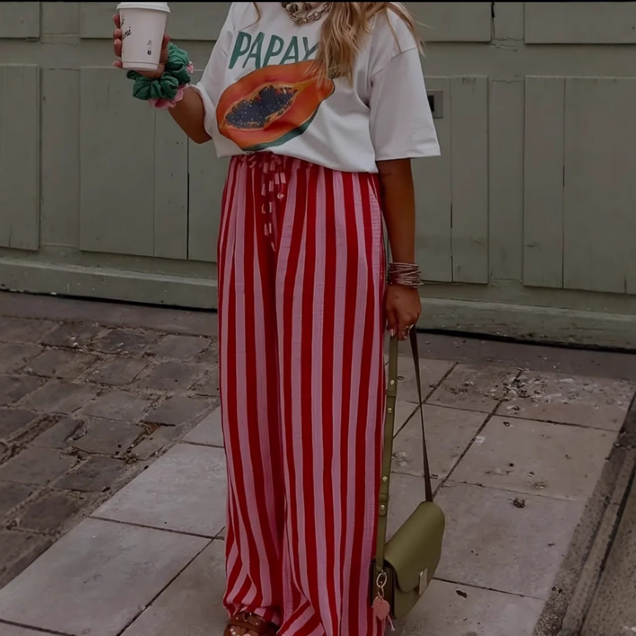 Nina | Gestreepte wide-leg pantalon in loose fit