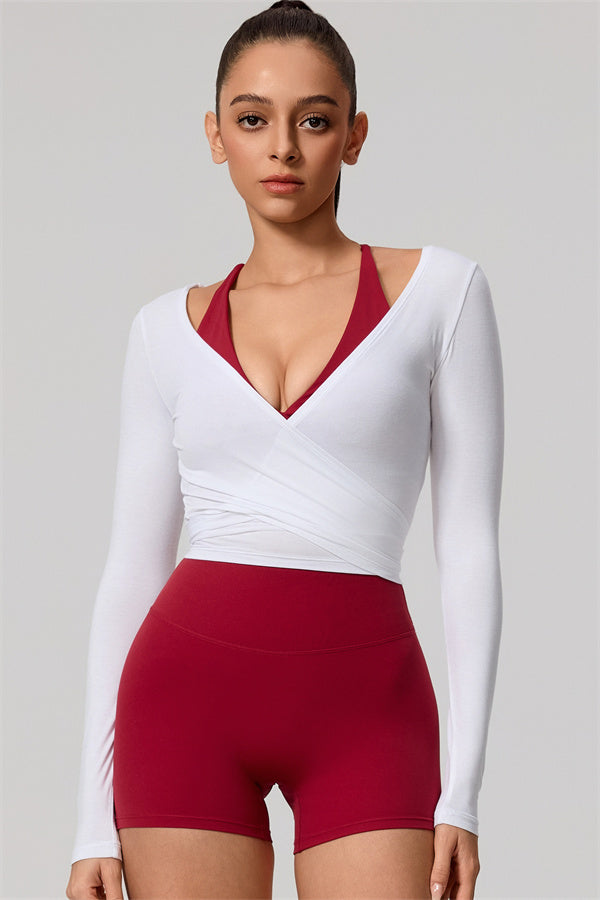 Hannah | Overslag longsleeve sporttop met striksluiting