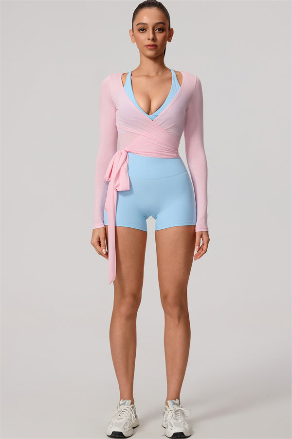 Hannah | Overslag longsleeve sporttop met striksluiting