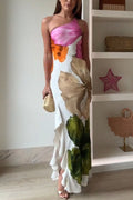 Amara | Maxi slip dress met bloemenprint en one-shoulder