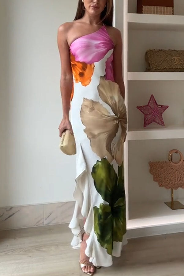 Amara | Maxi slip dress met bloemenprint en one-shoulder