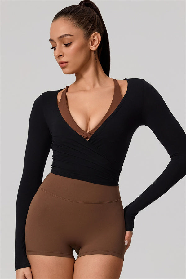 Hannah | Overslag longsleeve sporttop met striksluiting
