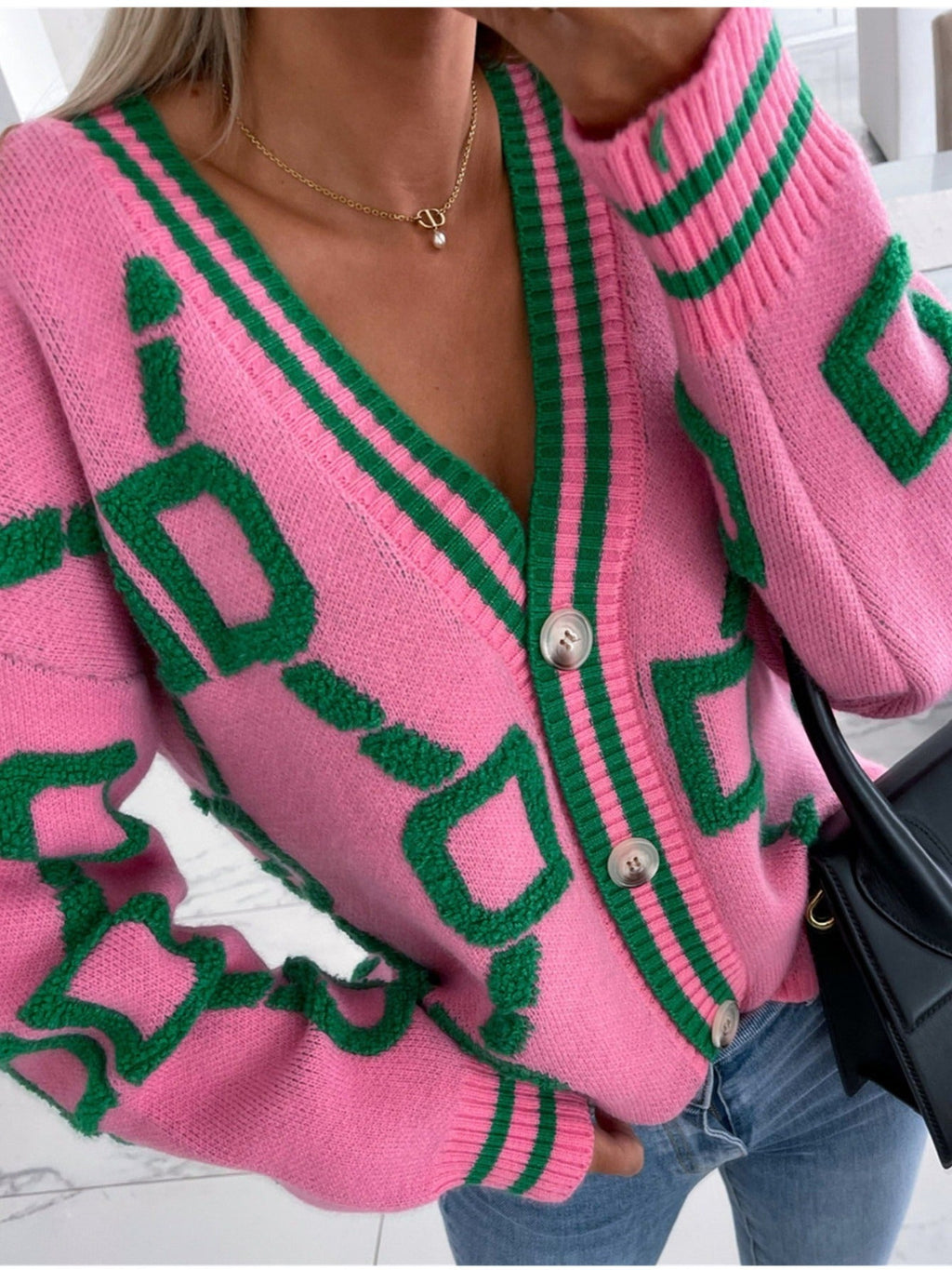 Fenna | Gebreide Cardigan met Kleurblokken
