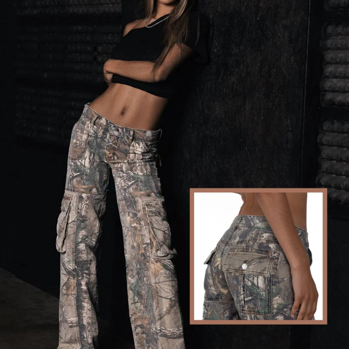 Mia | Y2K cargobroek met camouflageprint