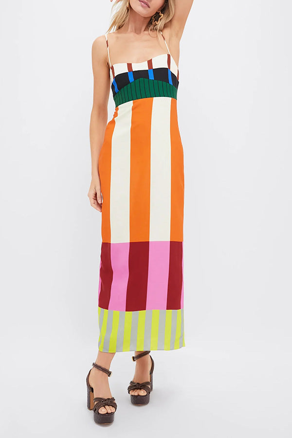 Beau | Linnenmix maxi jurk met kleurblok print