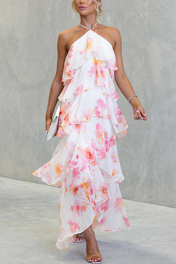Eden | Chiffon maxi jurk met bloemenprint en halter