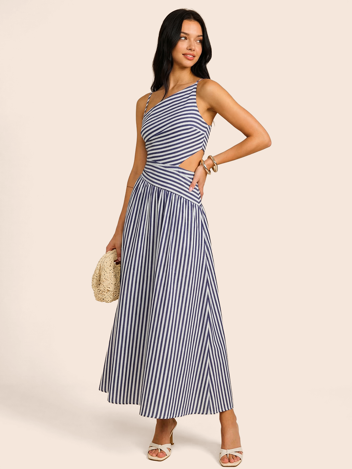 Ghiz | Gestreepte maxi jurk met cut out