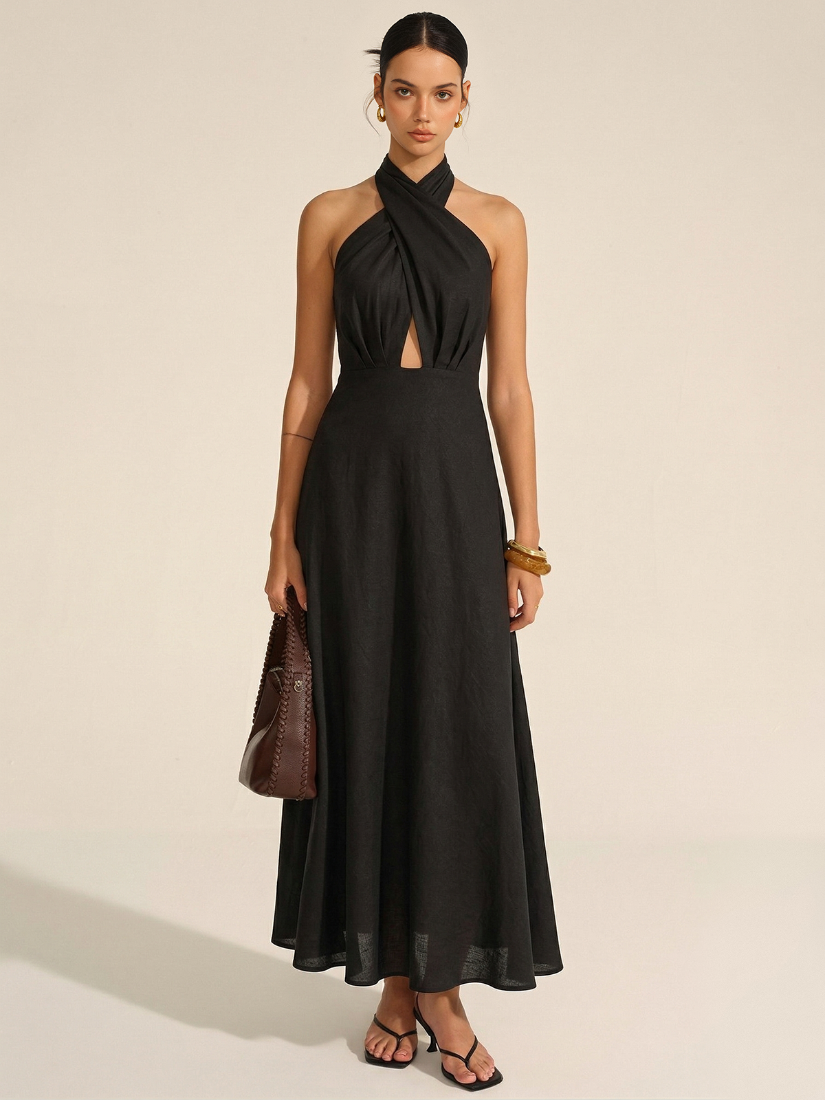 Karlijn | Linnen halter maxi jurk met cut-out