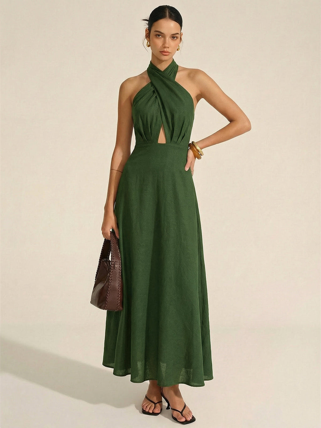 Karlijn | Linnen halter maxi jurk met cut-out