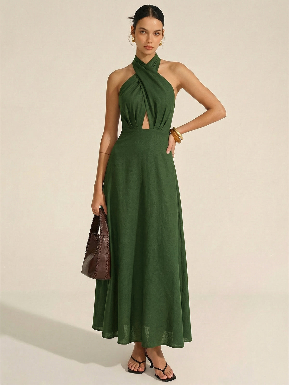 Karlijn | Linnen halter maxi jurk met cut-out
