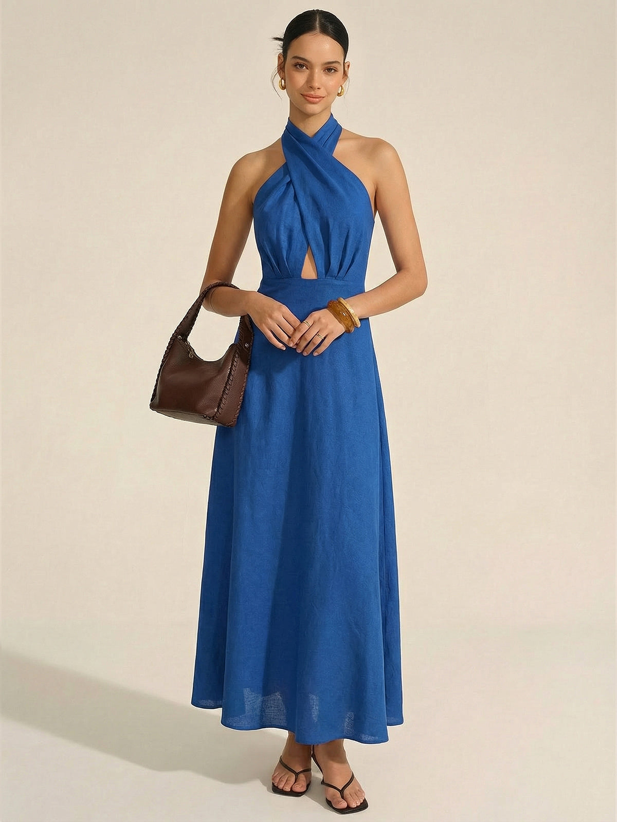Karlijn | Linnen halter maxi jurk met cut-out