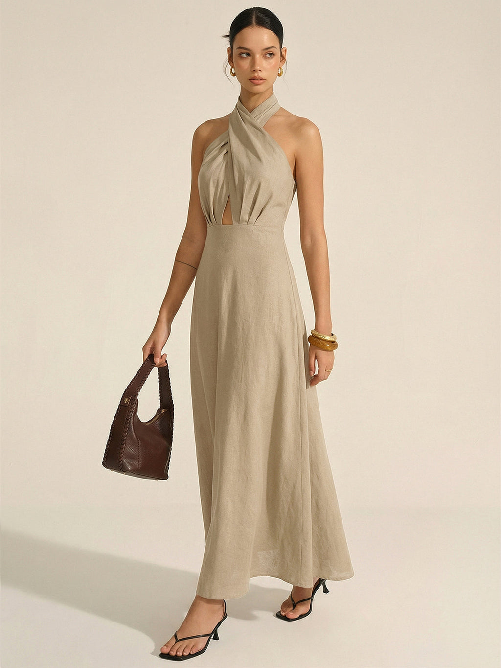 Karlijn | Linnen halter maxi jurk met cut-out