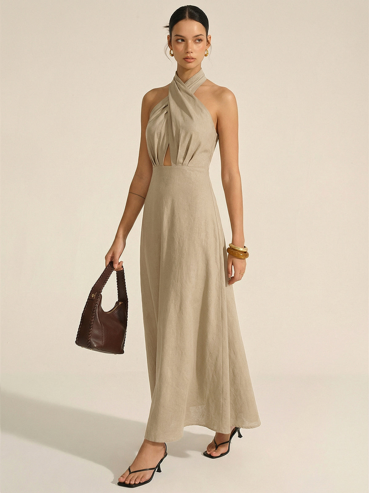 Karlijn | Linnen halter maxi jurk met cut-out