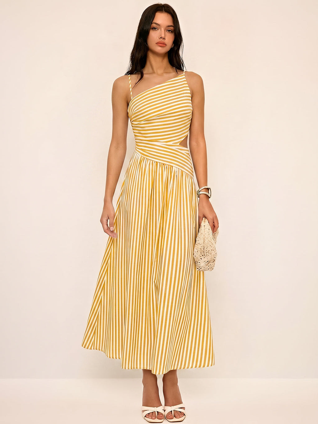 Ghiz | Gestreepte maxi jurk met cut out