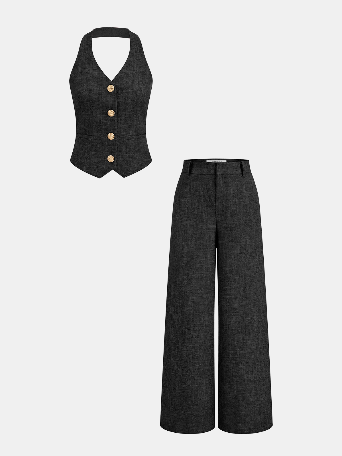 Violet | Tweedelige set met halter gilet en wide leg pantalon