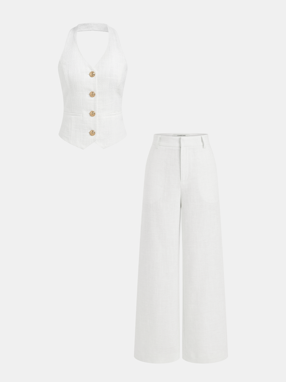 Violet | Tweedelige set met halter gilet en wide leg pantalon