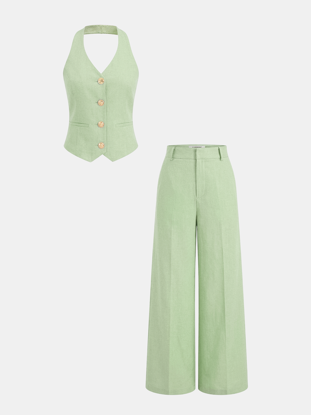 Violet | Tweedelige set met halter gilet en wide leg pantalon