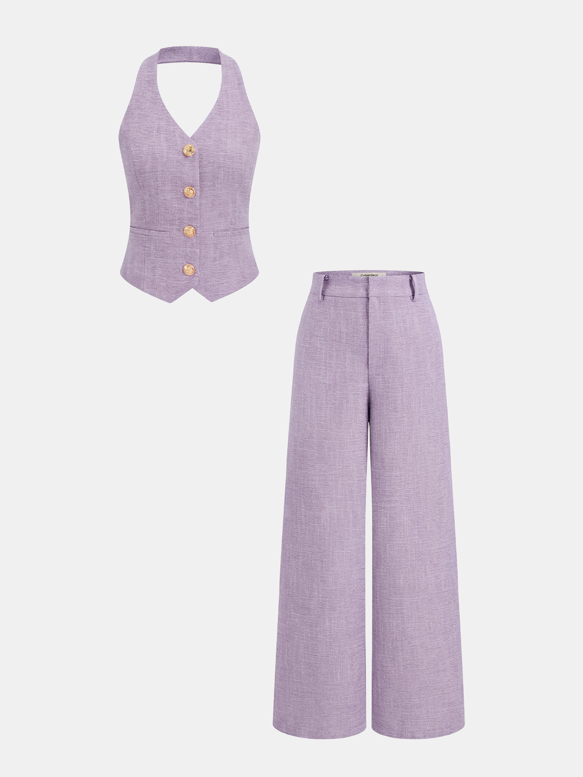 Violet | Tweedelige set met halter gilet en wide leg pantalon