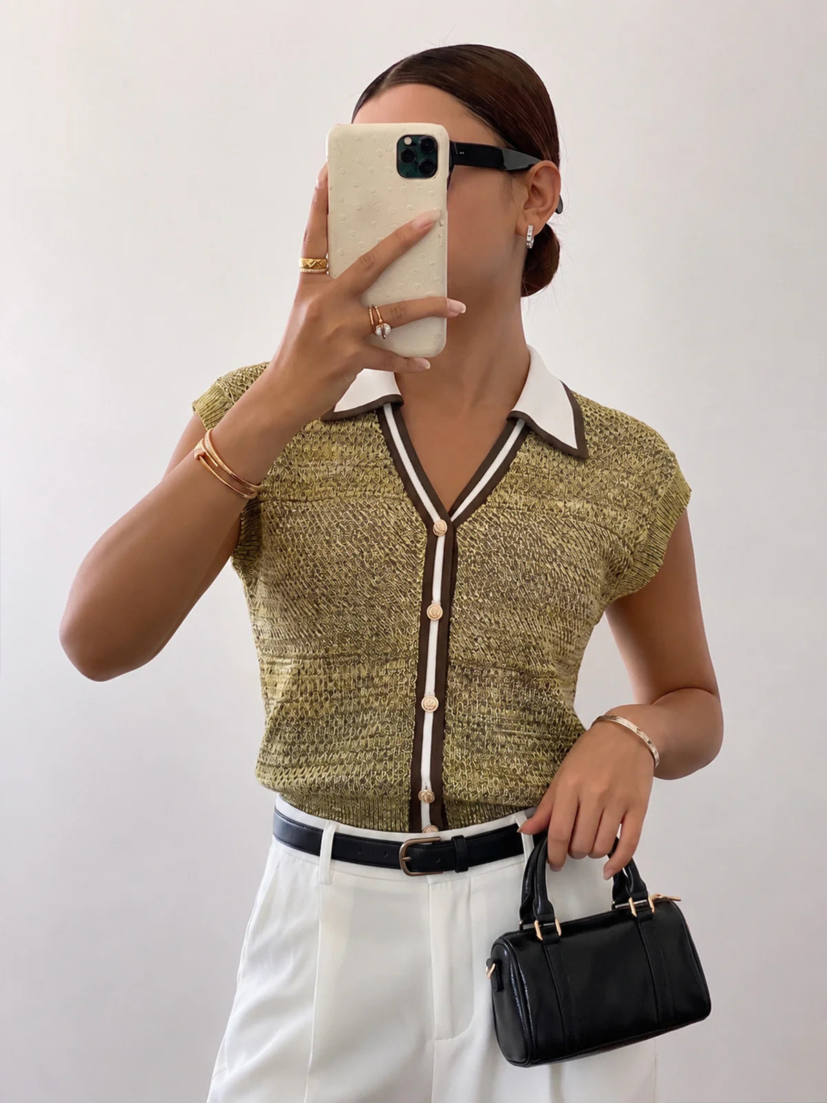Robin | Gebreid vest met kraag en contrast