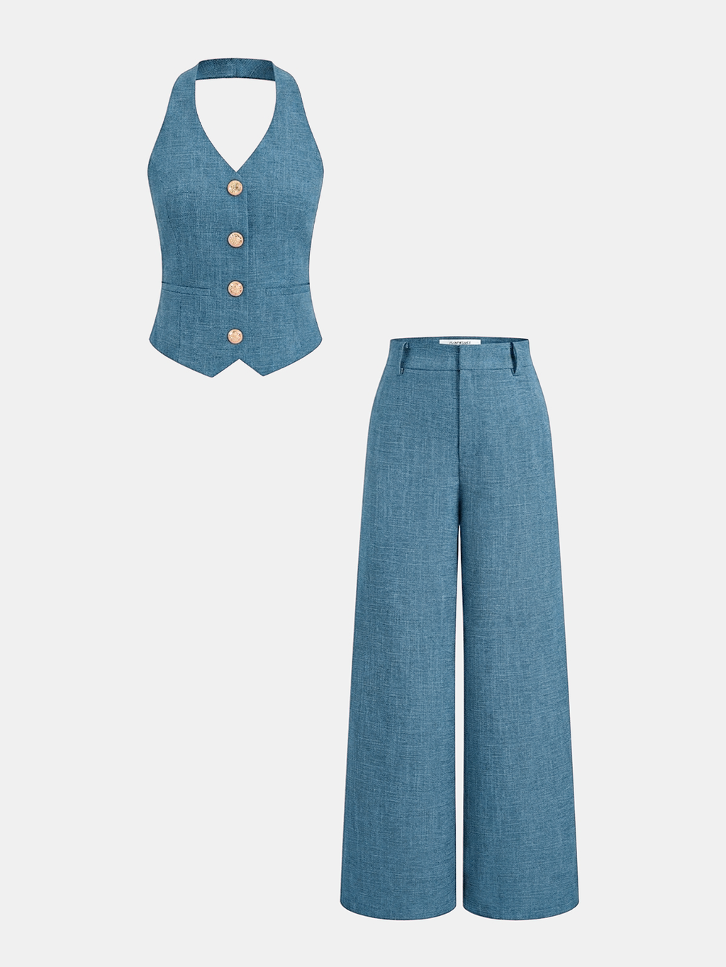 Violet | Tweedelige set met halter gilet en wide leg pantalon