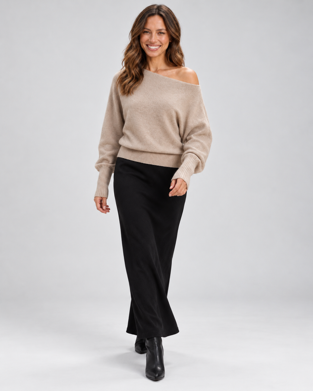 Lisette | Off-Shoulder Gebreide Trui met Asymmetrische Zoom