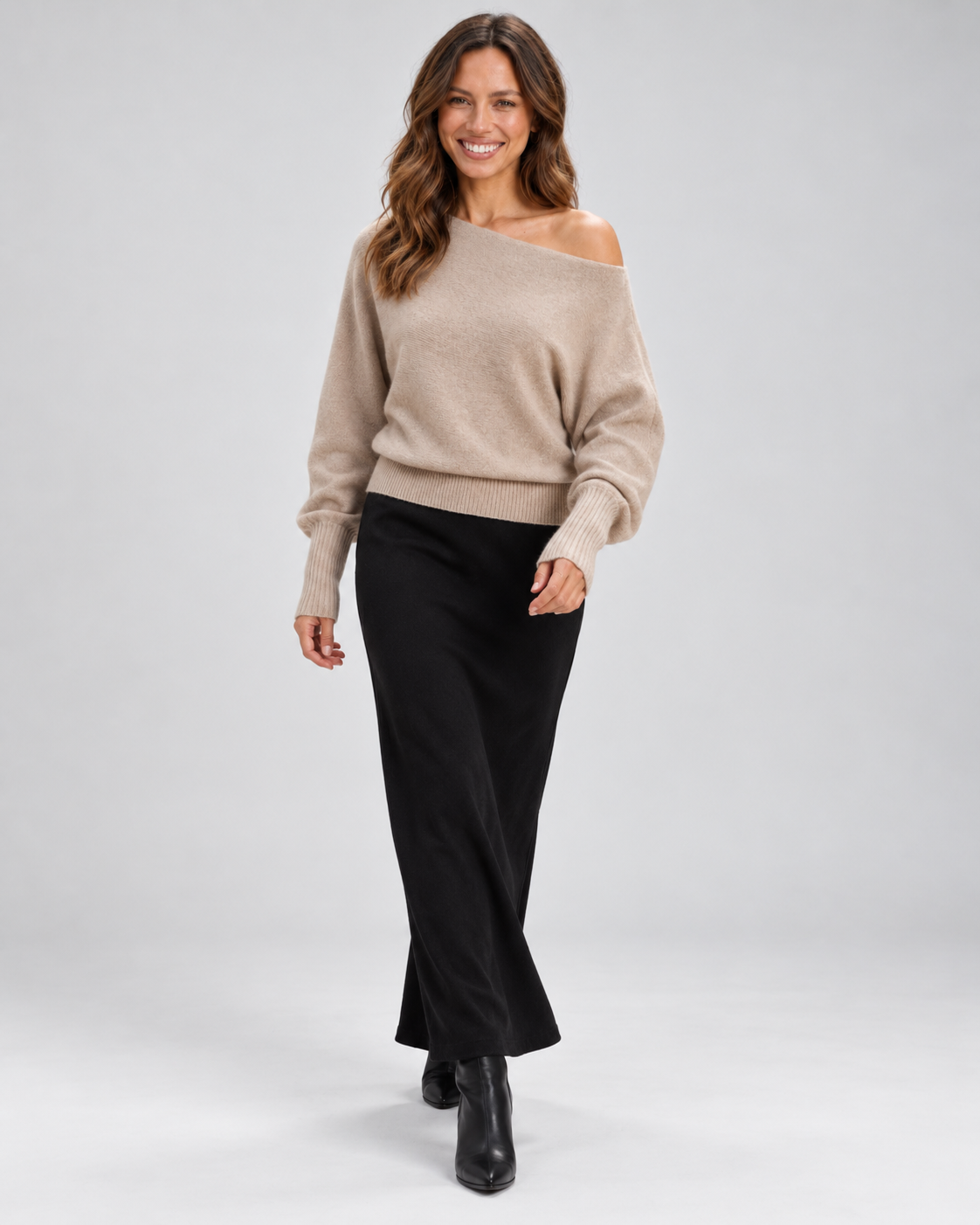 Lisette | Off-Shoulder Gebreide Trui met Asymmetrische Zoom