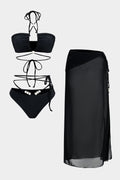 Meredith | Drie-delig Bikini-set met Wikkelband-Design, Pareldetails en Transparante Pareo